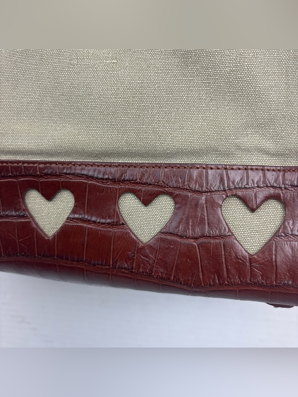 Brighton Heart Shapes Purse Tan Brown Cut Out Satchel Bag Charm One World - Picture 4 of 14